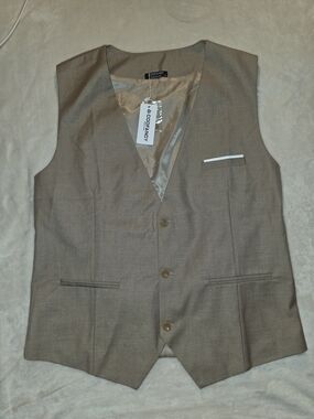 Coofandy Men's Taupe Dress Vest with Pocket Accent